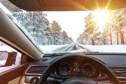 Car driving on snowy road